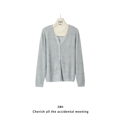 ZH【雨涨春池】极简风针织开衫女长袖简约百搭上衣