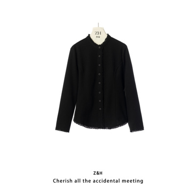 ZH【心动迹象】立领针织黑色时尚衬衫