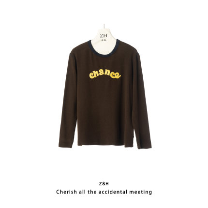 ZH【贴身日记】长袖时尚百搭撞色字母打底T恤