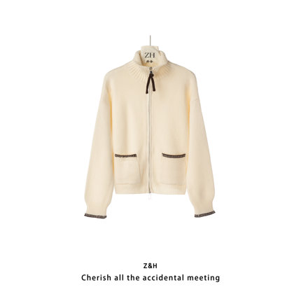 ZH【羊毛暖歌】立领女开衫款拉链针织毛针织衫