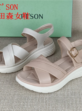 PT'SON百田森正品撤柜真皮女鞋厚底休闲女夏季松糕轻便沙滩鞋凉鞋