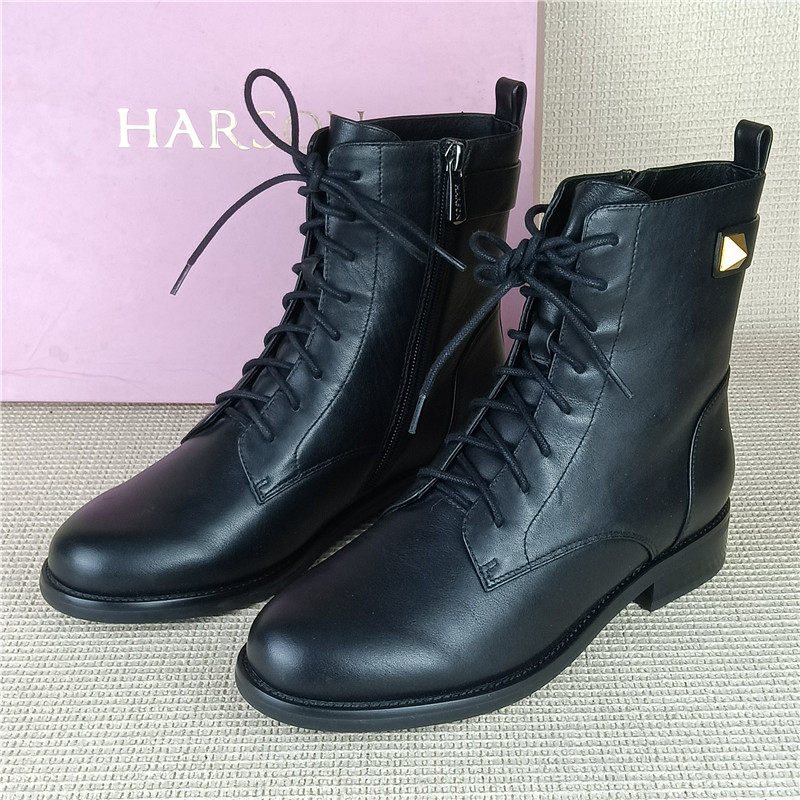 哈森正品撤柜断码处理真皮马丁靴低跟百搭日常加绒保暖牛皮女短靴,女鞋,时装靴,淘宝优惠券,粉丝福利购,淘宝优惠卷