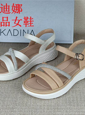 卡迪娜正品撤柜真皮女鞋休闲百搭厚底一字带夏季羊皮轻便日常凉鞋