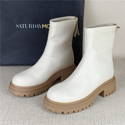SATURDAYMODE品牌撤柜断码处理圆头中跟短靴女冬季防水台后短靴女