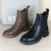 星期六品牌撤柜断码 处理真皮马丁靴低跟百搭切尔西靴牛皮秋冬季 靴