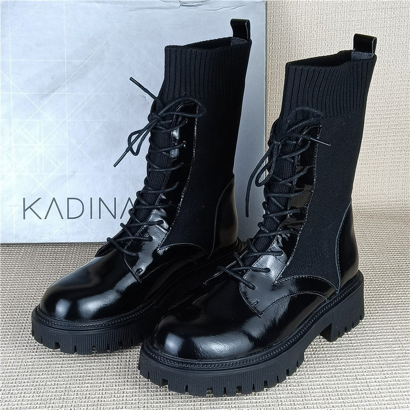 卡迪娜正品撤柜断码处理系带厚底短靴女真皮百搭弹力靴增高时装靴,女鞋,时装靴,淘宝优惠券,粉丝福利购,淘宝优惠卷