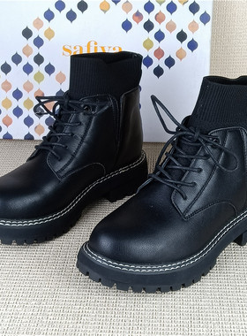 索菲娅专柜撤柜断码处理真皮马丁靴百搭厚底单里牛皮黑色工作短靴