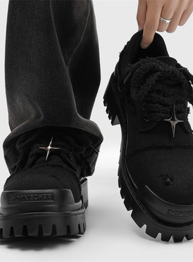 四芒星德比鞋美式牛仔布大头鞋厚底COS隐形增高鞋男10CM休闲皮鞋