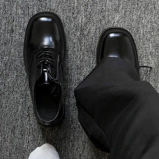 德比鞋男款黑色高级感厚底增高鞋圆头商务英伦风通勤公务休闲皮鞋