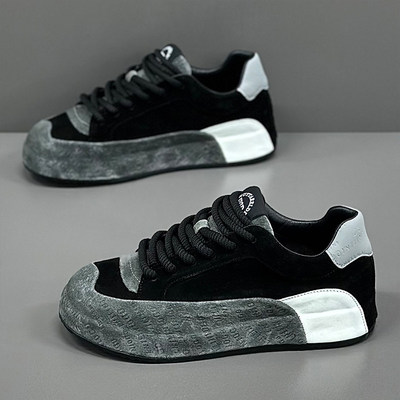 轻奢高端男鞋2026新款翻毛真皮透气运动休闲板鞋复古软底潮鞋子男