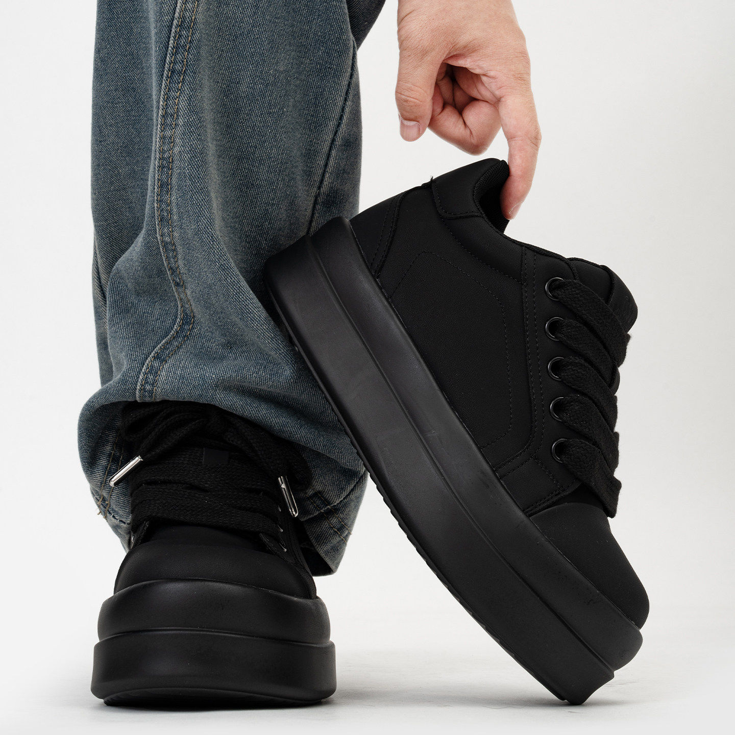 黑武士哑光8cm隐形内增高板鞋男女厚底松糕面包鞋通勤大头德比鞋