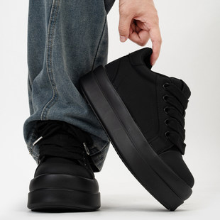 黑武士哑光8cm隐形内增高板鞋男女厚底松糕面包鞋通勤大头德比鞋