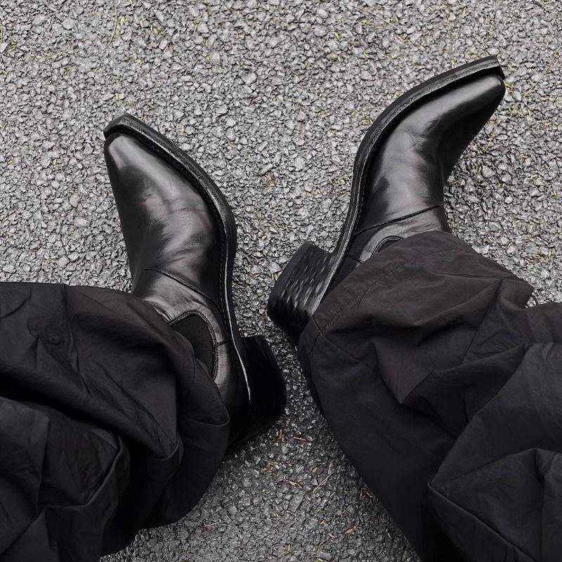 尖头切尔西靴男英伦风休闲马丁靴男翘头高跟增高厚底高帮皮鞋靴子