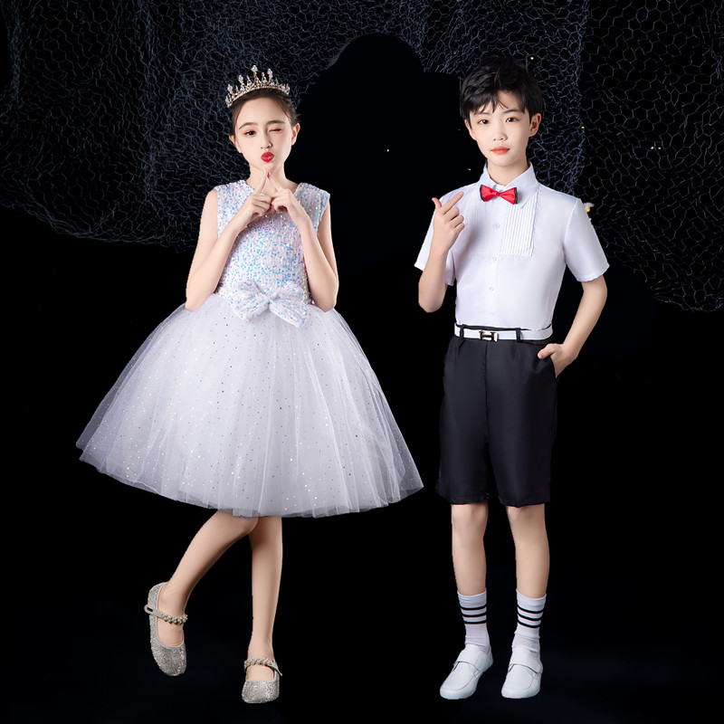 六一儿童合唱演出服幼儿园毕业礼服主持人朗诵表演服女童蓬蓬纱裙