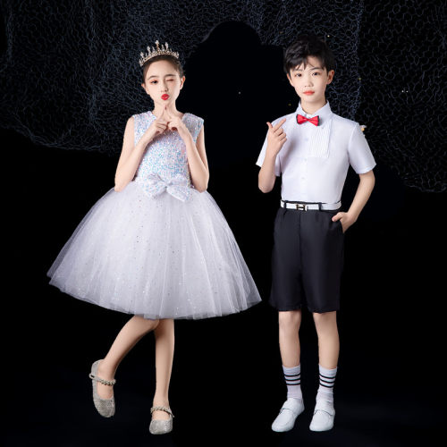 六一儿童合唱演出服幼儿园毕业礼服主持人朗诵表演服女童蓬蓬纱裙