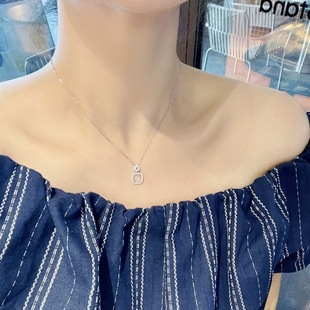 S925银纯银新品白玉髓小方糖项链不褪色新年送礼盒礼袋顺丰1