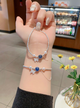 S925银新款淡水珍珠蝴蝶盘缠手链送礼盒礼袋纪念日礼物顺丰6