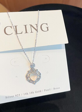 S925银纯银白玉髓爱心纯银项链不褪色礼盒礼袋新年顺丰3