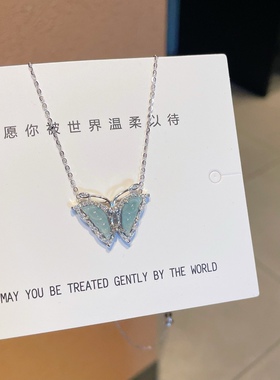 S925银翡翠蝴蝶项链礼物送礼盒礼袋情人节生日礼物顺丰6