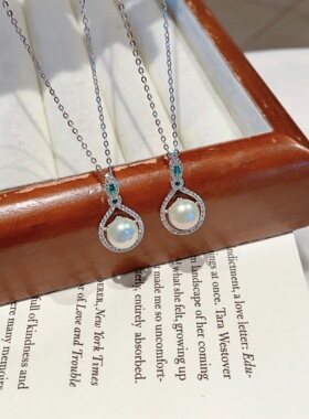 S925银纯银淡水珍珠菱形纯银项链不褪色礼盒礼袋新年顺丰3