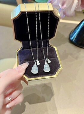S925银纯银白玉髓葫芦温柔纯银项链不褪色礼盒礼袋新年顺丰3