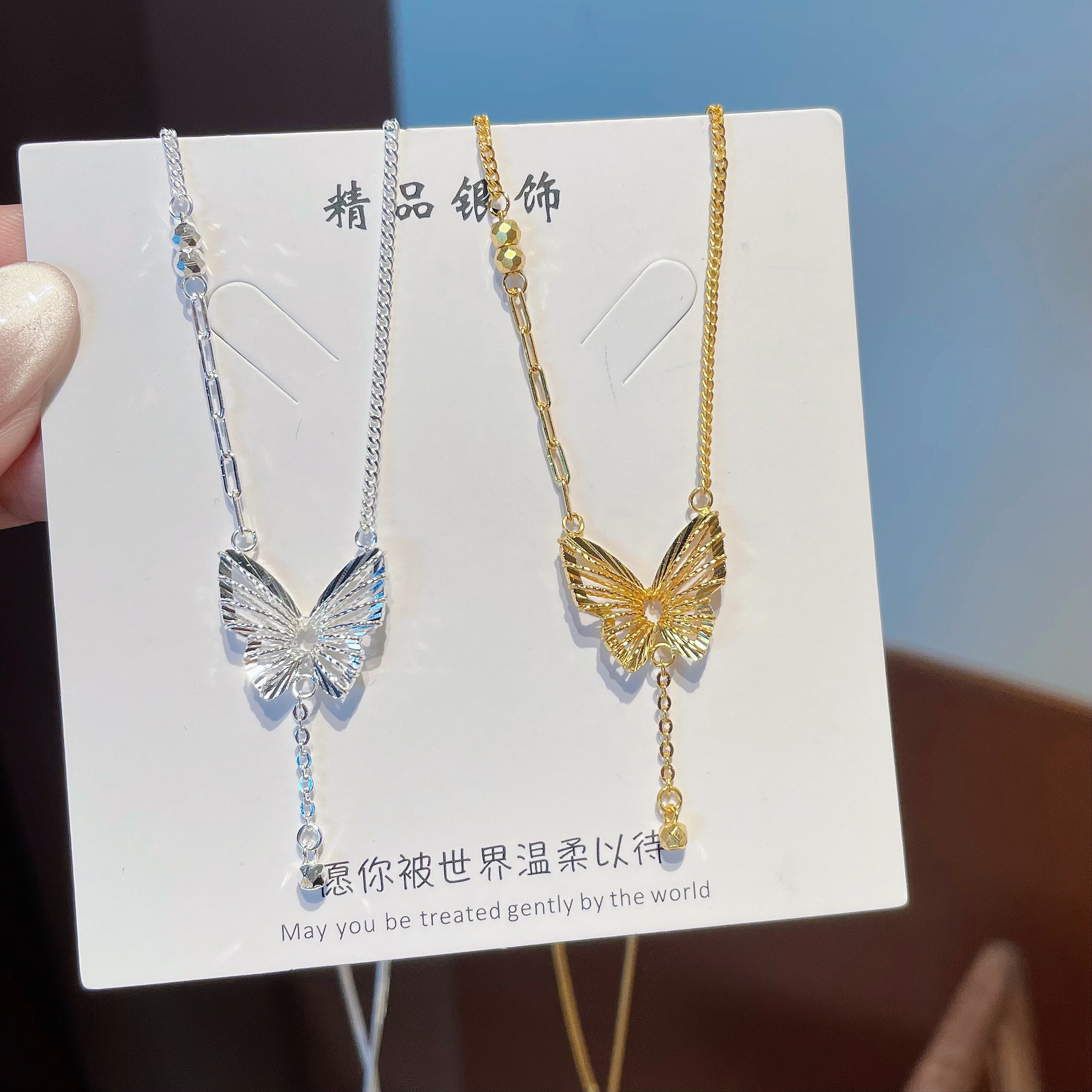银新款蝴蝶流苏银项链不褪色送礼盒礼袋顺丰礼物10