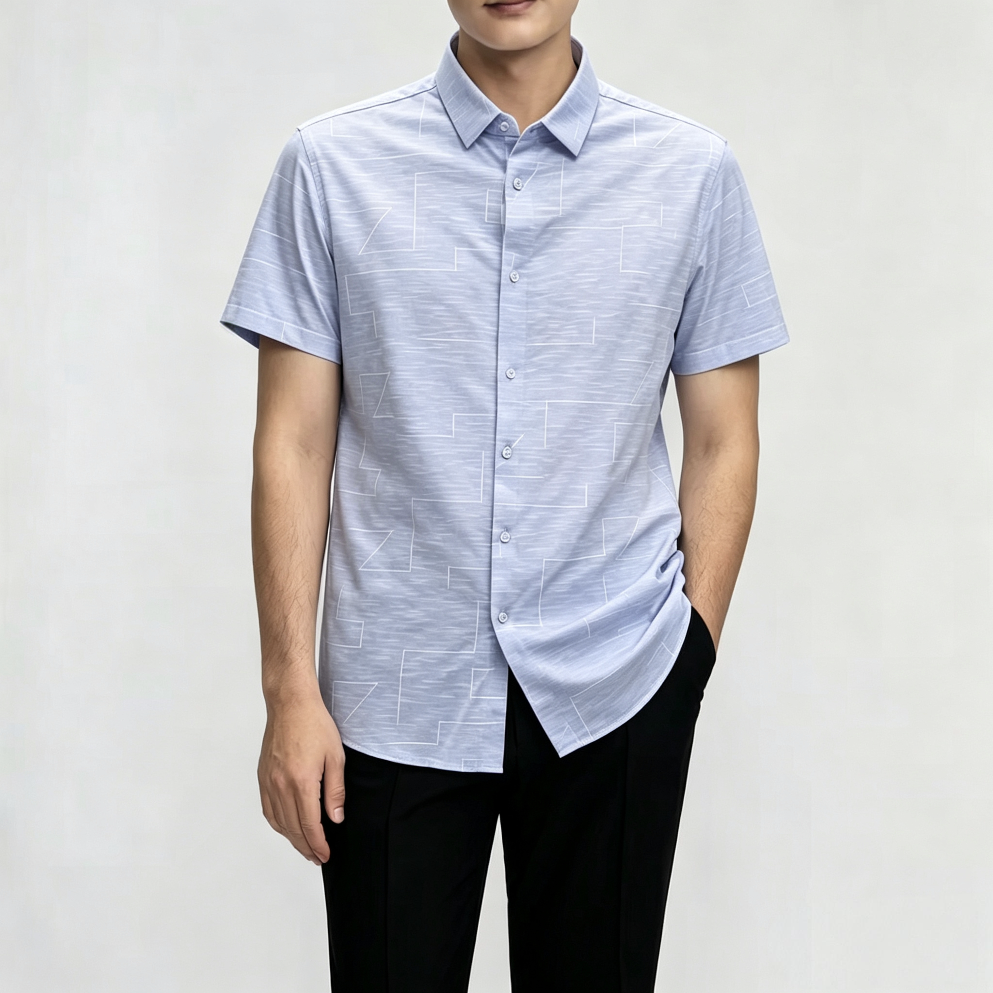小敏家|男士短袖翻领衬衫夏季薄款丝光棉港风时尚感休闲百搭半袖
