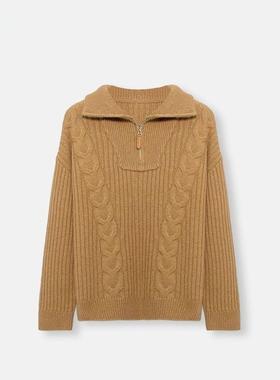 2025半拉链绞花骆驼绒毛衣830310