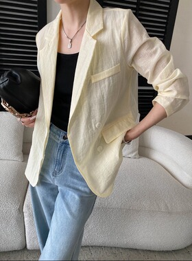 司南 舒适主义 醋酸天丝混纺轻薄褶皱肌理感法式西装外套 SN8719