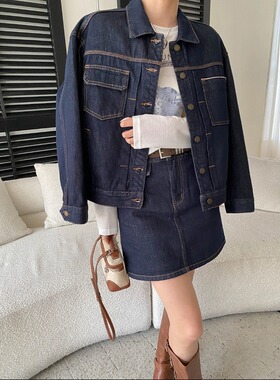 司南 早春新款 天丝莱赛尔外缝明线牛仔外套半身短裙套装 SN8532