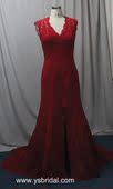 酒红色晚礼服长裙摆蕾丝小拖尾敬酒服年会艺考成人礼晚装