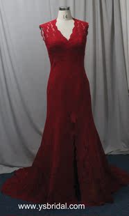 酒红色晚礼服长裙摆蕾丝小拖尾敬酒服年会艺考成人礼晚装