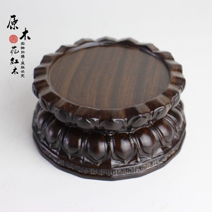 实木莲花底座木雕观音佛像供台座台黑紫檀整木雕刻莲花木托佛像座