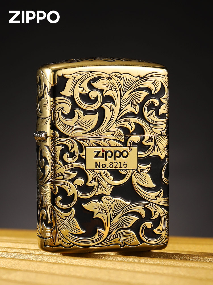 打火机zippo正版限量版盔甲机黑金经典唐草送l男士友礼防风打火机
