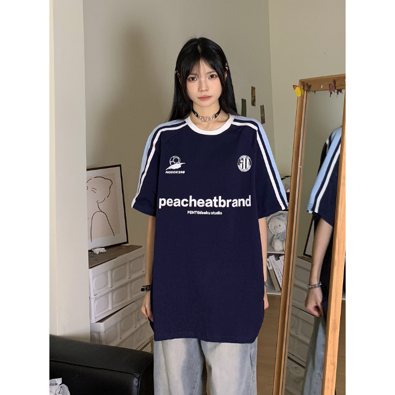 做梦特长生 原创美式潮牌字母印花短袖男女夏季街头撞色运动T恤