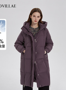 polovillae保罗女士长款连帽羽绒服女通勤保暖加厚外套女AOQW770