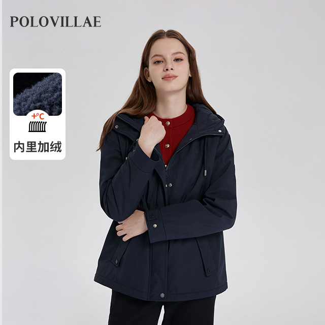Polovillae保罗女士防风防雨加厚保暖外套办公通勤女上衣AEQW786