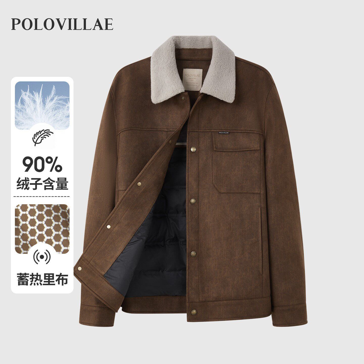 polovillae保罗男士冬季翻领短款工装复古羽绒服男士外套AORW206