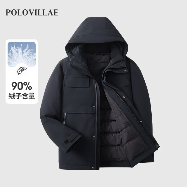 polovillae保罗男士简约连帽防风工装羽绒服男装通勤外套AOQW270