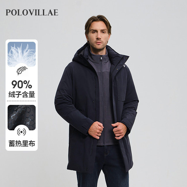 polovillae男士专柜同款简约保暖中长款羽绒服男通勤外套AOQW293