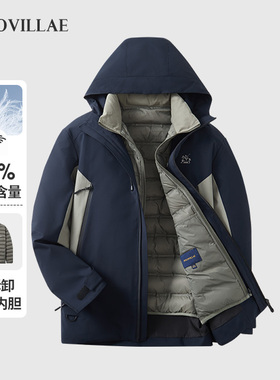Polovillae专柜男士防风保暖撞色羽绒服男一衣三穿外套AOQW253