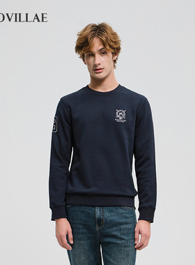 Polovillae男士圆领经典马标刺绣长袖卫衣2025男长袖T恤ABQF195