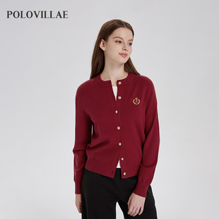 polovillae保罗威特女士专柜同款针织开衫女红色新春毛衣APQF758