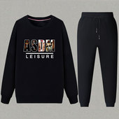 薄款 连帽衫 加绒 秋冬纯棉男士 休闲套装 卫衣裤 子宽松衣服运动