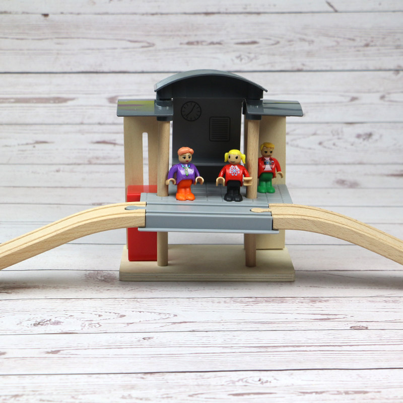 双层桥木质轨道配件两层站台兼容木制小米米兔路轨积木儿童玩具男