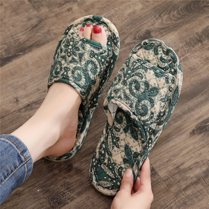 2025韩版碎花棉麻布艺布底静音无声可机洗家室内男女四季居家拖鞋