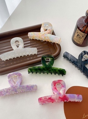 韩版醋酸一字夹后脑勺盘发鲨鱼夹气质飘带夹子女发夹