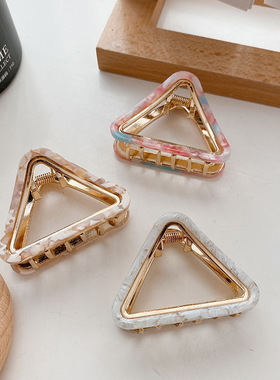 韩版时尚中号醋酸板材三角合金抓夹盘发发夹气质镂空发抓