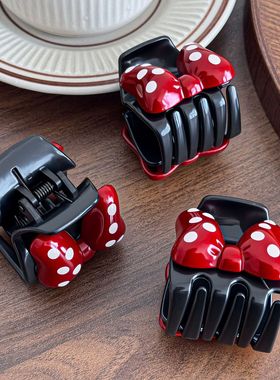 可爱红色波点蝴蝶结2025新款高马尾抓夹女发量多后脑勺发夹感