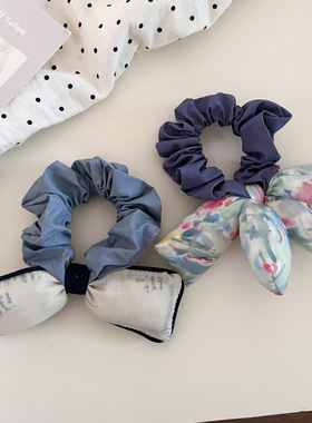 充棉蝴蝶结发圈女~甜美水墨油画发圈可爱丸子头低马尾发绳皮筋